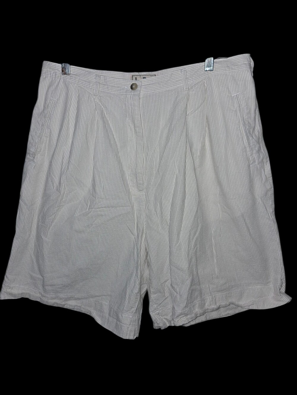 Vintage L.L. Bean Seersucker Pleated Shorts Size 18 White Tan Striped